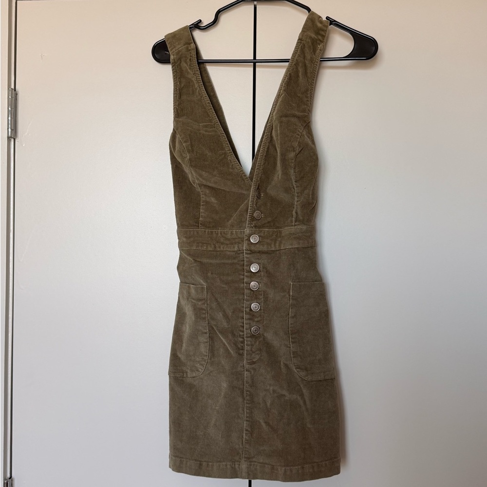 Olive Corduroy Button-Front Dress
